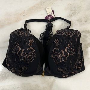 NWT. 38G black and gold Calico bra. Racerback.